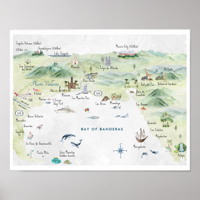 Affiche Carte postale de voyage à l'aquarelle | Puerto Val (Devant)