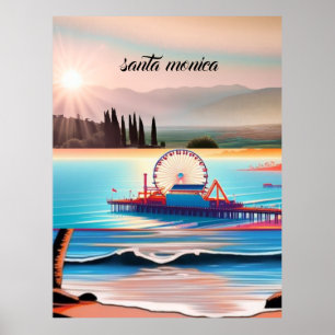 Affiche Carte postale de voyage de Santa Monica Californie