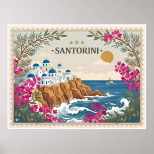 Affiche Carte postale de voyage vintage Santorin Grèce