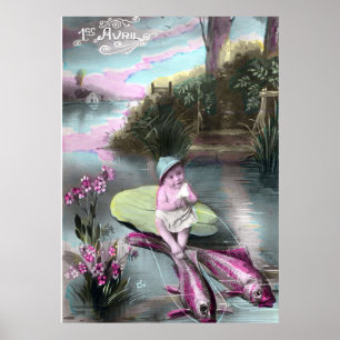 Affiche Carte postale française vintage pour le poisson d'