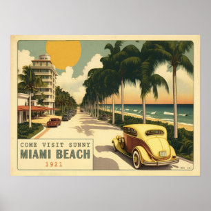 Affiche Carte postale Miami Beach Ocean Drive datant des a