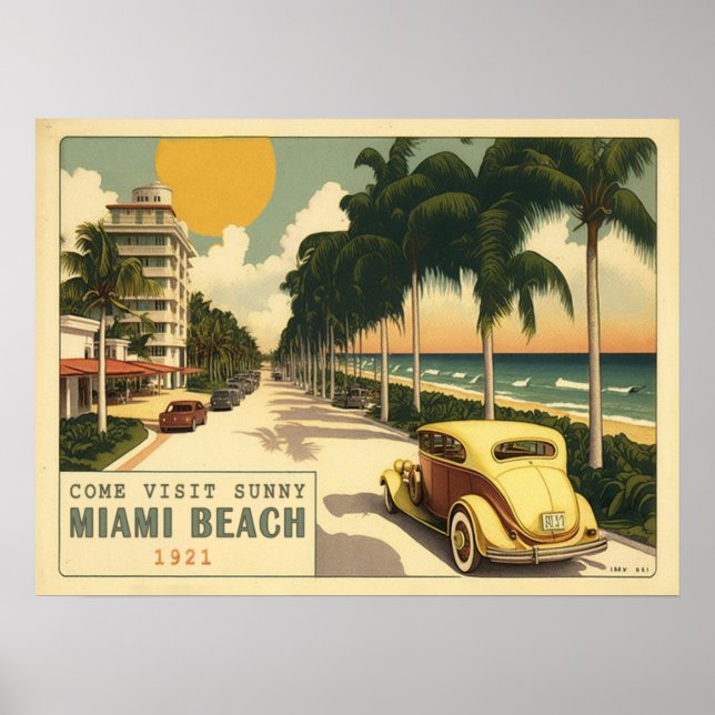 Affiche Carte postale Miami Beach Ocean Drive datant des a (Devant)
