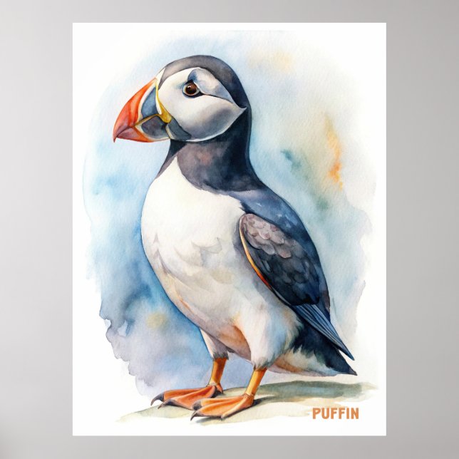 Affiche Carte postale Peinture d'aquarelle d'oiseau de Puf (Devant)
