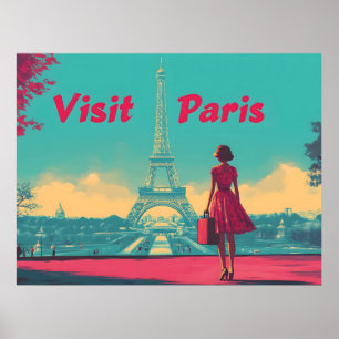 Affiche Carte postale Retro Tour Eiffel Illustration de vo