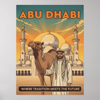 Affiche Carte postale vintage d'Abu Dhabi avec chameau
