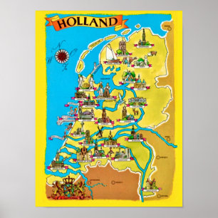 Affiche Carte postale vintage de Hollande imprimée