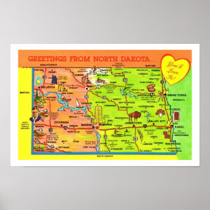 Affiche Carte postale vintage du Dakota du Nord à imprimer
