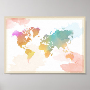 Affiche Carte pour aquarelle du monde