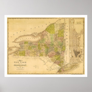 Affiche Carte préliminaire de l'État de New York 1839
