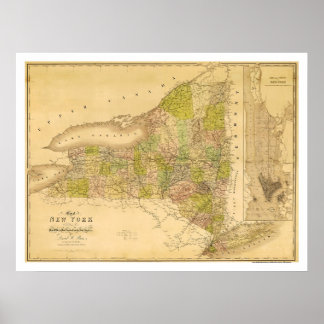 Affiche Carte préliminaire de l'État de New York 1839