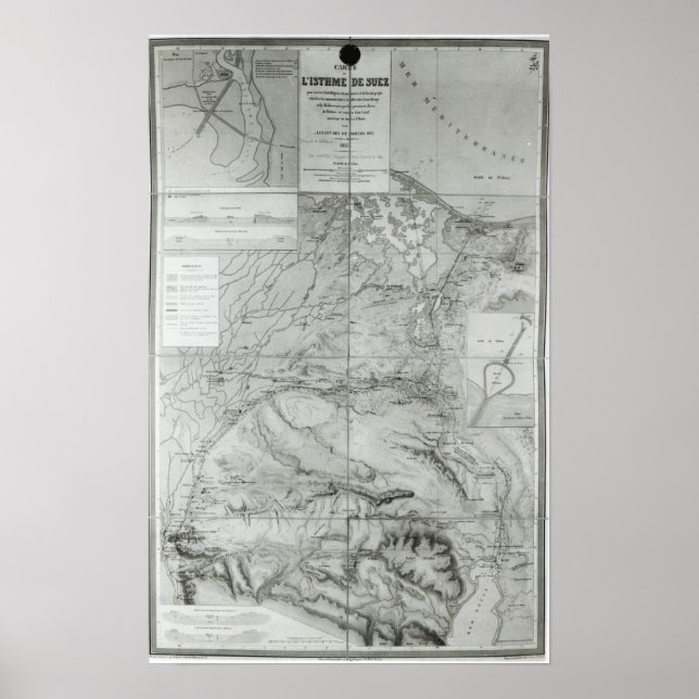 Affiche Carte préparatoire du canal de Suez, 1855 (Devant)