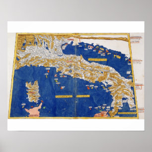 Affiche Carte Ptolemaic de l'Italie, 1482 (litho coloré)