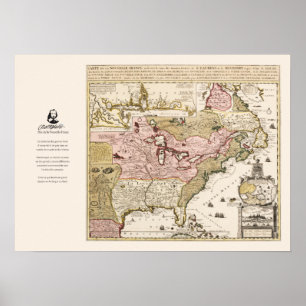 Affiche Carte Québec Nouvelle-France Amérique par Français