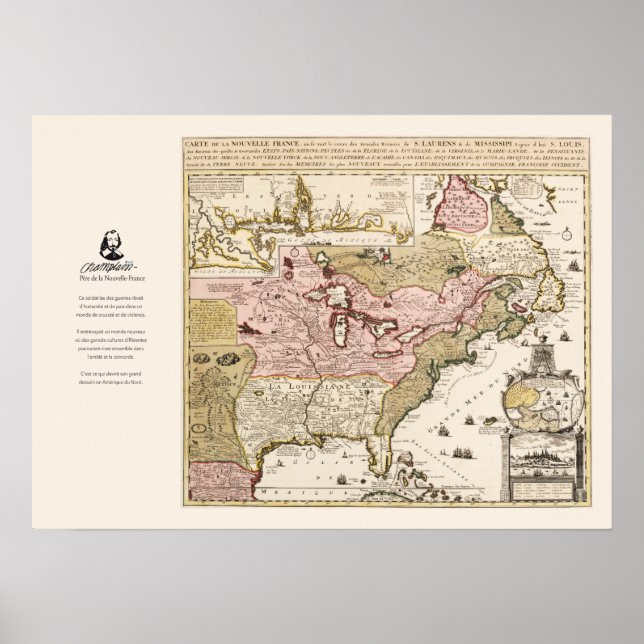 Affiche Carte Québec Nouvelle-France Amérique par Français (Devant)