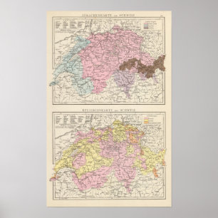 Affiche Carte religieuse et linguistique de la Suisse