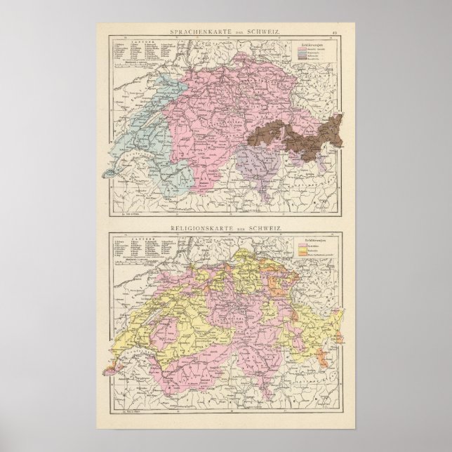 Affiche Carte religieuse et linguistique de la Suisse (Devant)