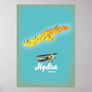 Affiche Carte rétro de Hydra Grèce
