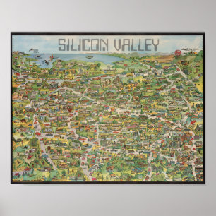 Affiche Carte Retro Silicone Valley