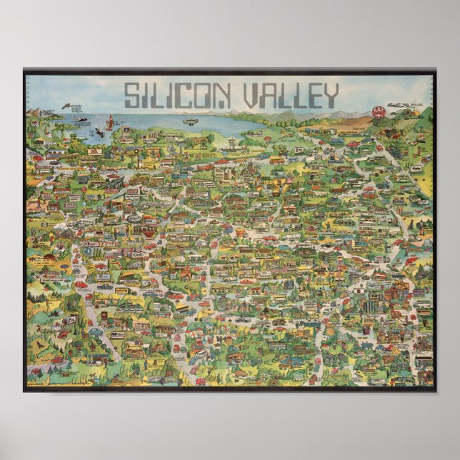 Affiche Carte Retro Silicone Valley (Devant)