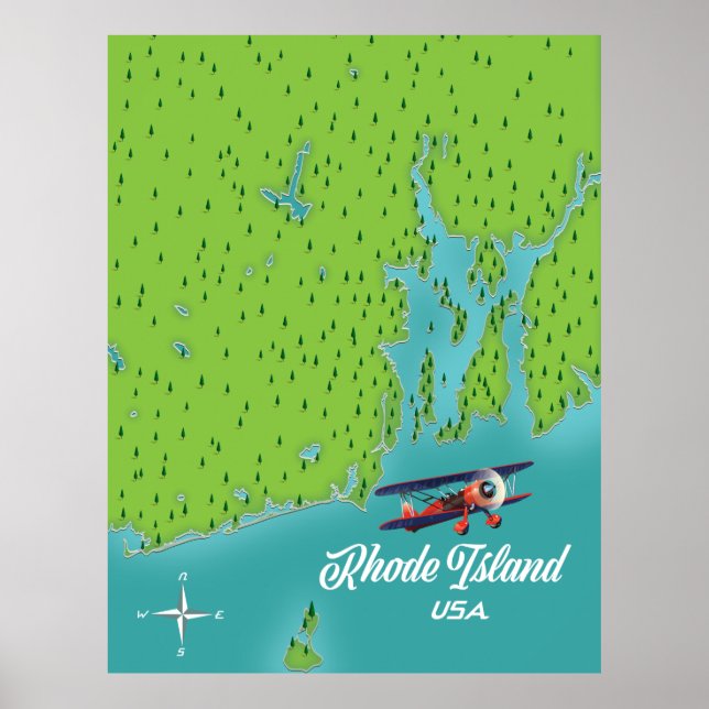 Affiche Carte Rhode Island USA (Devant)