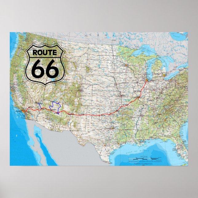 Affiche Carte Route 66 (Devant)