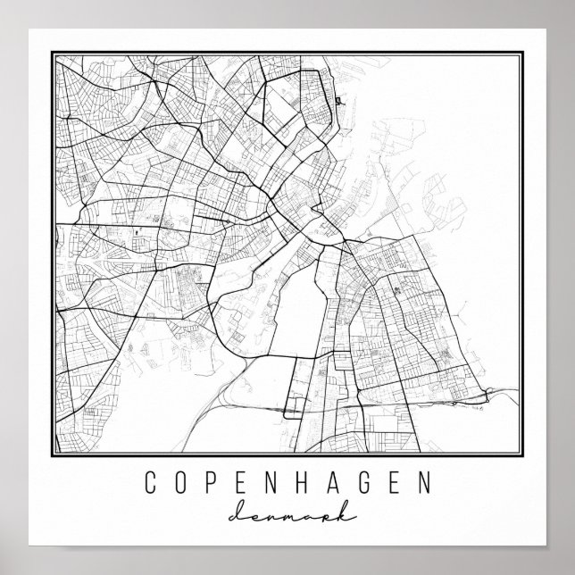 Affiche Carte routière de Copenhague Danemark (Devant)