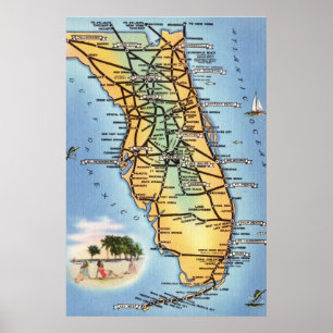 Affiche Carte routière de Floride