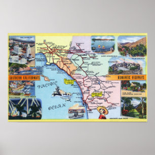 Affiche Carte routière des autoroutes romantiques de l'CA 