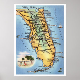 Affiche Carte routière Floride 20x28