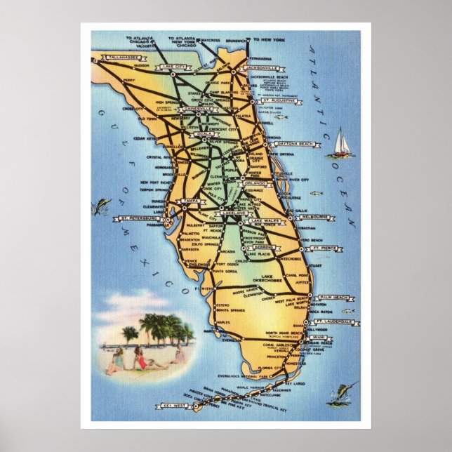 Affiche Carte routière Floride 20x28 (Devant)