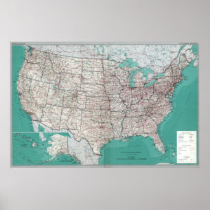 Affiche Carte routière imprimée des États-Unis