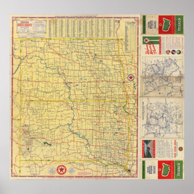 Affiche Carte routière N & S Dakota (Devant)