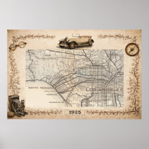Affiche Carte routière touristique de la rive ouest de Los