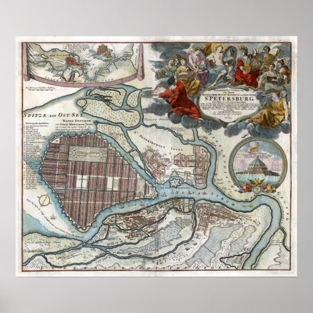 Affiche Carte Saint-Pétersbourg 1720 (Devant)