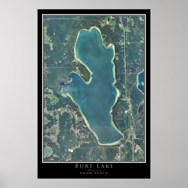Affiche Carte satellite de Burt Lake Michigan (Devant)