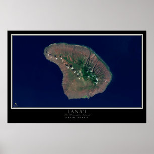 Affiche Carte satellite de l'île de Lanai Hawaii