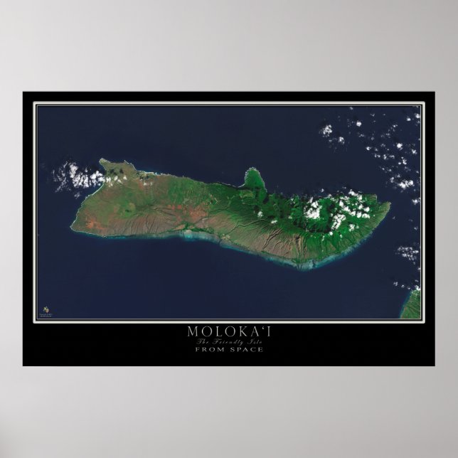 Affiche Carte satellite de l'île de Molokai Hawaii (Devant)