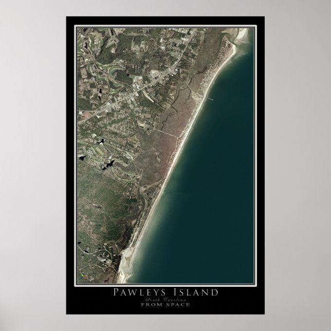 Affiche Carte satellite de l'île de Pawleys Caroline du Su (Devant)