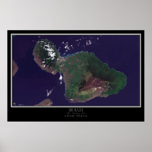 Affiche Carte satellite de l'île Maui Hawaii