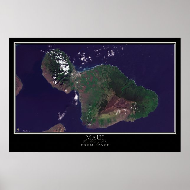 Affiche Carte satellite de l'île Maui Hawaii (Devant)