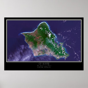 Affiche Carte satellite de l'île Oahu Hawaii