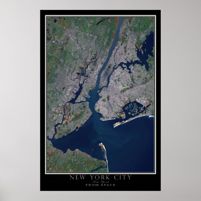 Affiche Carte satellite de New York City (Devant)