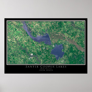 Affiche Carte satellite de Santee Cooper Lakes Caroline du