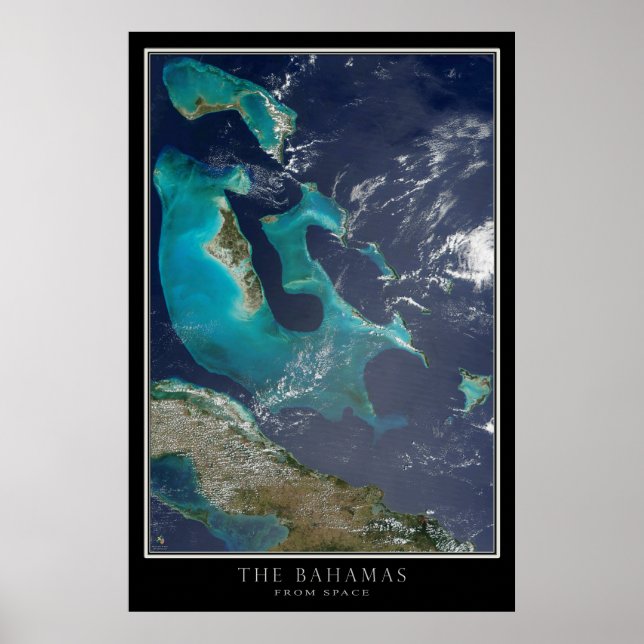 Affiche Carte satellite des Bahamas (Devant)