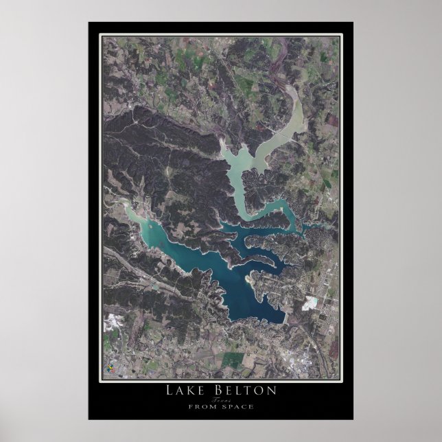 Affiche Carte satellite du lac Belton Texas (Devant)