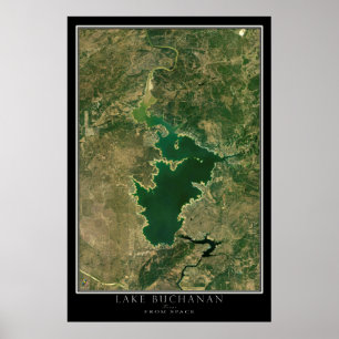 Affiche Carte satellite du lac Buchanan Texas