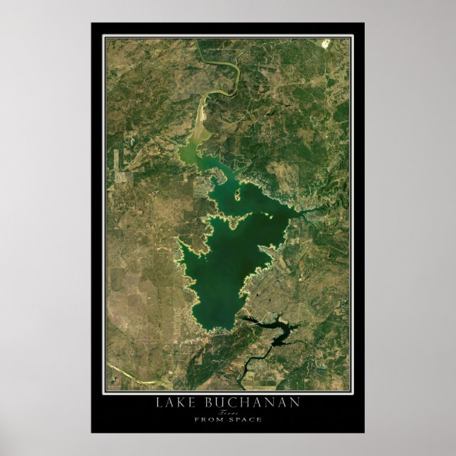 Affiche Carte satellite du lac Buchanan Texas (Devant)