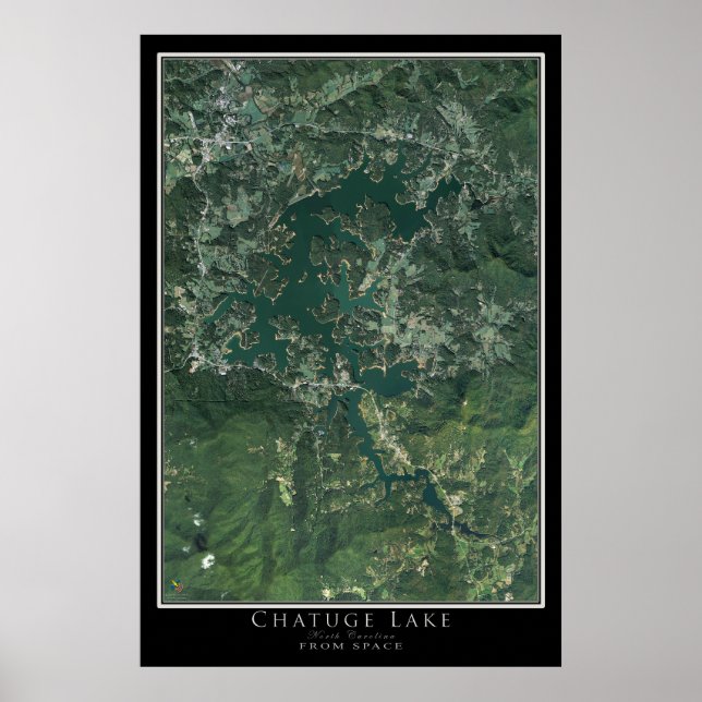 Affiche Carte satellite du lac Chatuge Caroline du Nord-Gé (Devant)
