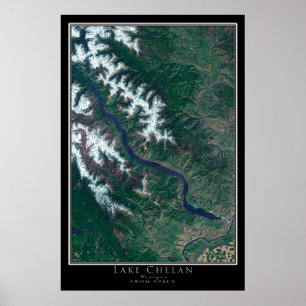 Affiche Carte satellite du lac Chelan Washington