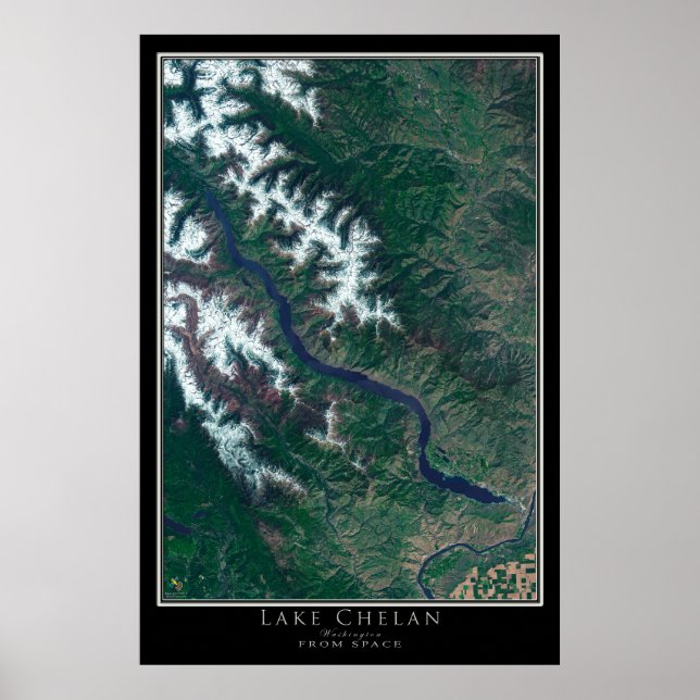 Affiche Carte satellite du lac Chelan Washington (Devant)
